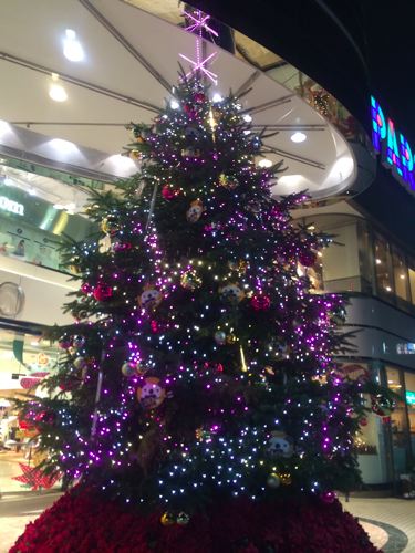 繁華街のクリスマスツリー